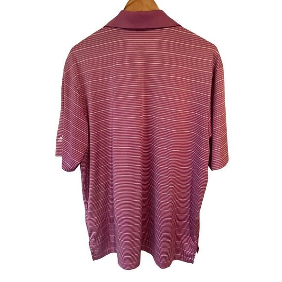Adidas Mens Polo Golf Shirt Large Fuchsia Striped Short Sleeve ClimaLite - Picture 9 of 9